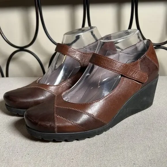 Abeo Ginger brown 2-tone leather Mary Jane wedge shoes academia 8.5 narrow - Picture 3 of 11